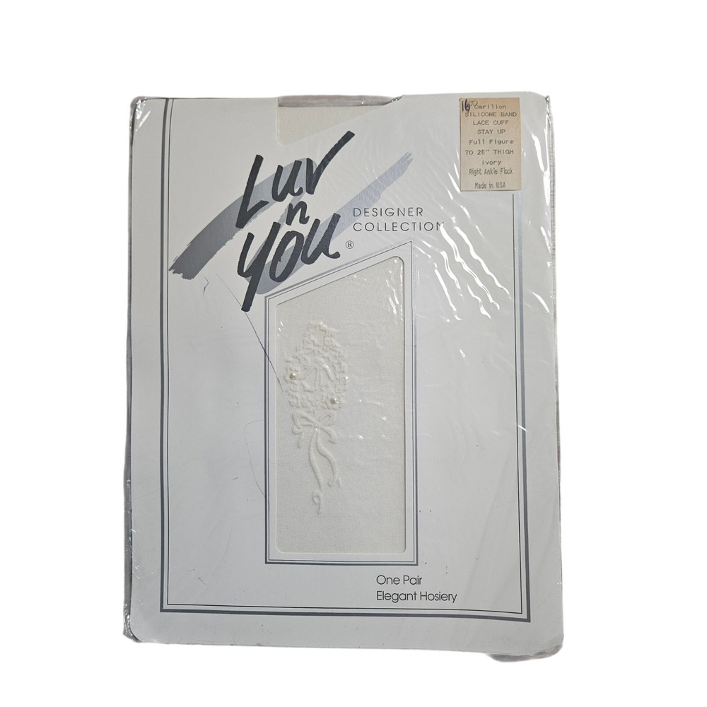 Luv N You Carillon Stay Up Hosiery Lace‎ Cuff Full Figure Right Ankle Flock NWT